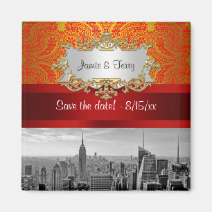 Aimant NY City Skyline BW 112 Red Gold Paisley Enregistre