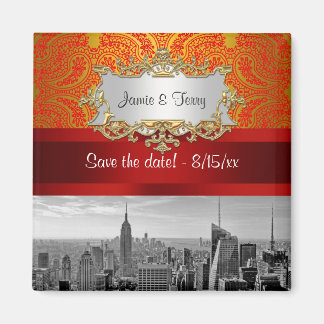 Aimant NY City Skyline BW 112 Red Gold Paisley Enregistre