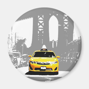 Aimant Ny Yellow Taxi Nyc Pop Art Image Brooklyn Bridge
