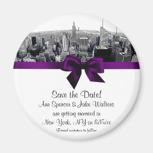 Aimant Nyc Gravé Fisheye Skyline NB Pourp Save the Date R