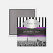 Aimant NYC Skyline BW Blk Wht Strp Purple P Date de sauve (Recto/Verso)