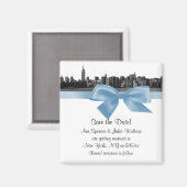 Aimant NYC Skyline large étendue gravée BW Lt Blue Save t (Recto/Verso)
