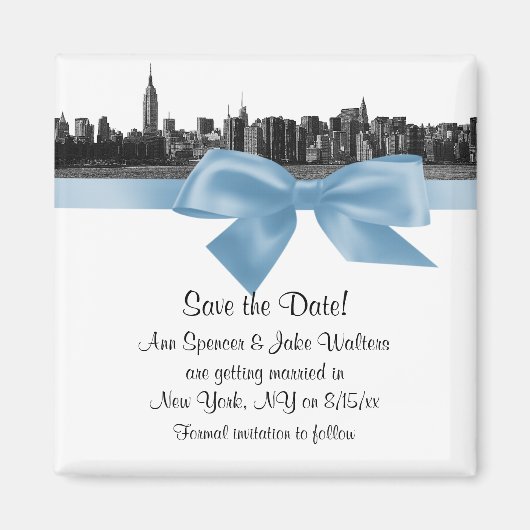 Aimant NYC Skyline large étendue gravée BW Lt Blue Save t (Devant)