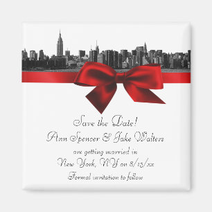 Aimant NYC Skyline large gravé BW Dark Red Save the Date
