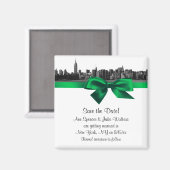 Aimant NYC Skyline large gravé BW vert Save the Date (Recto/Verso)