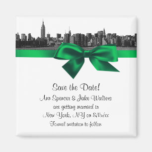 Aimant NYC Skyline large gravé BW vert Save the Date