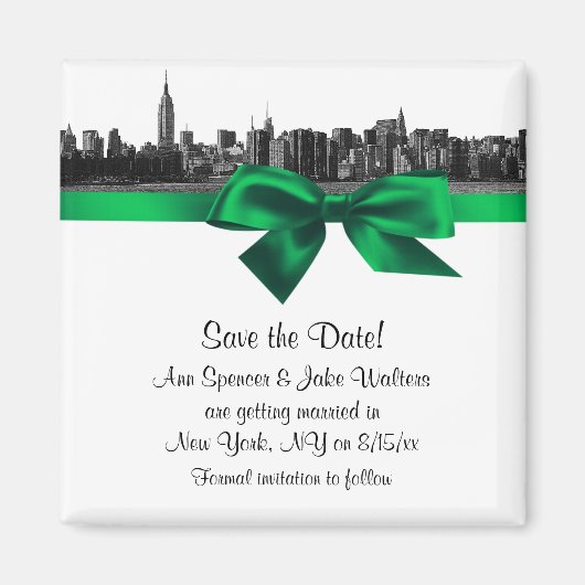 Aimant NYC Skyline large gravé BW vert Save the Date (Devant)