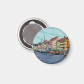 Aimant Nyhavn Copenhagen Danemark Illustration lunaire (Recto/Verso)