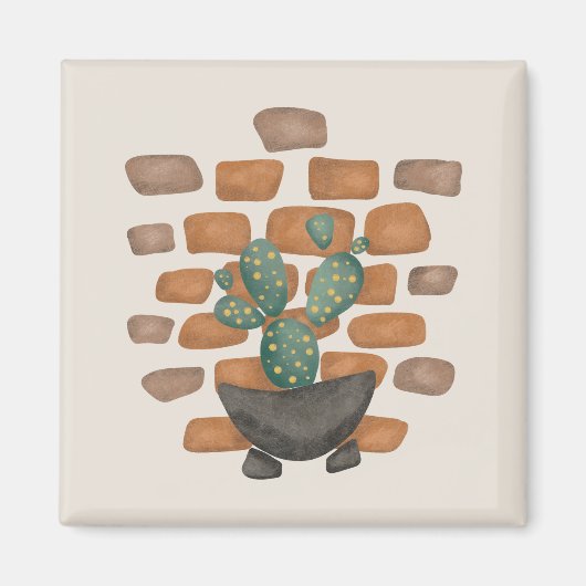 Aimant Oasis de Cactus : Décor de mur de briques inspiré  (Devant)