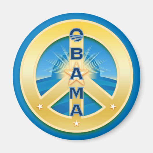 Aimant Obama GoldStar Magnet, rond sur bleu (Devant)