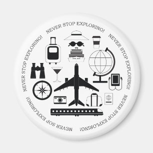 Aimant Objets de voyage modernes en noir et blanc Motif