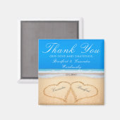 Aimant Ocean Blue Beach Wedding 2 Hearts Sand (Recto/Verso)