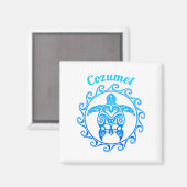 Aimant Ocean Blue Tribal Turtle Cozumel (Recto/Verso)