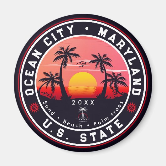 Aimant Ocean City Maryland Retro Sunset Souvenirs 80s (Devant)