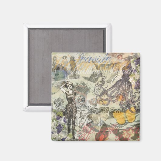 Aimant Octopus Beach Antique Côte Steampunk (Recto/Verso)