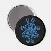 Aimant Octopus bleu complexe sur noir (Recto/Verso)