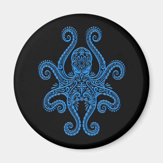 Aimant Octopus bleu complexe sur noir (Devant)