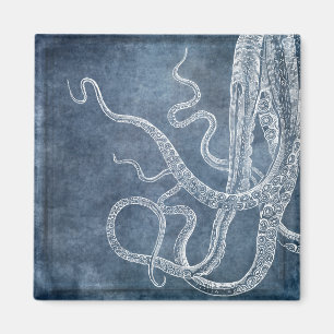Aimant Octopus - Bleu Twilight Denim Aquarelle Art