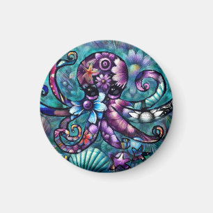 Aimant Octopus lunaire Floral Turquoise Purple Bleu Côte