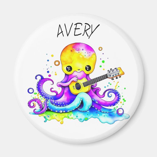 Aimant Octopus Personnalisé Jouer Guitare Psychédélique (Devant)