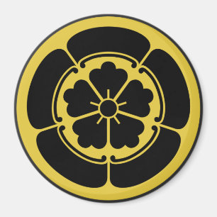 Aimant Oda Mon japonais samouraï clan jaune sur noir