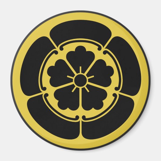 Aimant Oda Mon japonais samouraï clan jaune sur noir (Devant)