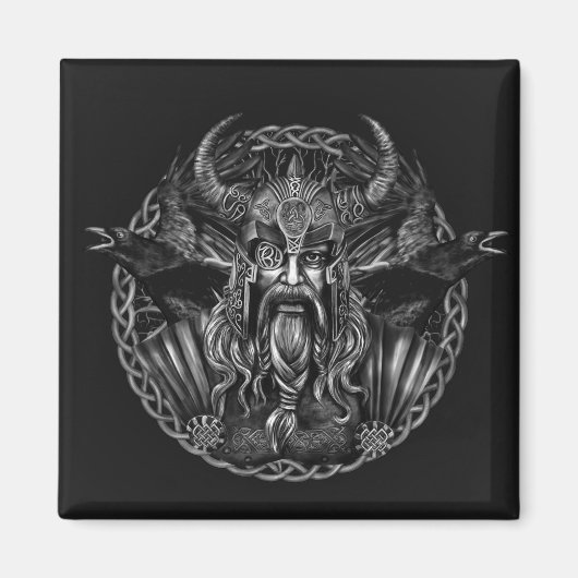 Aimant Odin et ses ravins Huginn et Muninn (Devant)