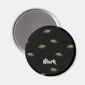 Aimant Oeil chat de nom personnalisé en noir (Recto/Verso)