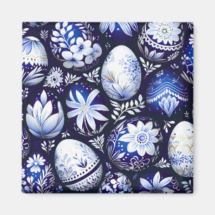 Aimant Œuf de Pâques floral de printemps bleu scandinave