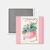 Aimant Oeuf de Pâques rose et fleurs (Recto/Verso)