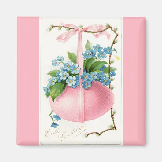 Aimant Oeuf de Pâques rose et fleurs (Devant)
