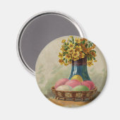 Aimant Oeufs Pâques Panier Fleurs Antique (Recto/Verso)
