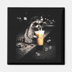 Aimant Œuvre d'art de raton laveur drôle buvant un café g