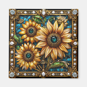 Aimant Œuvre d'art de tournesol orné encadrée d'or