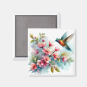 Aimant OEuvre florale/printanière de colibri (Recto/Verso)