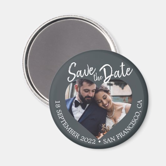 Aimant Off-Black Photo Modern Script Save the Date (Recto/Verso)