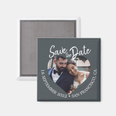 Aimant Off-Black Photo Modern Script Save the Date (Recto/Verso)