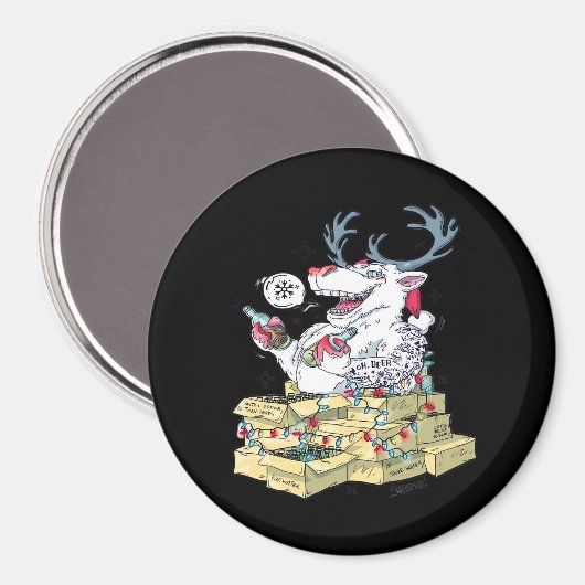 Aimant Oh Deer Drunk Reindeer Celebrating Christmas Festi (Recto/Verso)