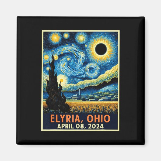 Aimant Ohio Total Solar Eclipse 2024 Starry Night Van Gog (Devant)