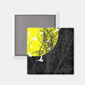 Aimant oiseau argenté : lune jaune (Recto/Verso)