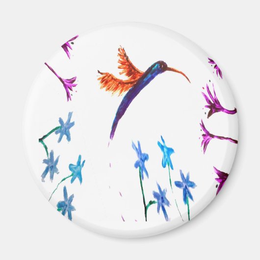 Aimant Oiseau Art Floral Colibri (Devant)