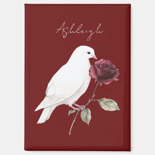Aimant Oiseau blanc rose rouge (Recto)