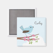 Aimant Oiseau bleu dans l'arbre en fleurs Personnalisé (Recto/Verso)