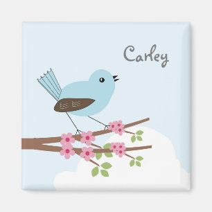 Aimant Oiseau bleu dans l'arbre en fleurs Personnalisé
