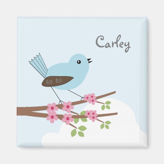 Aimant Oiseau bleu dans l'arbre en fleurs Personnalisé (Devant)