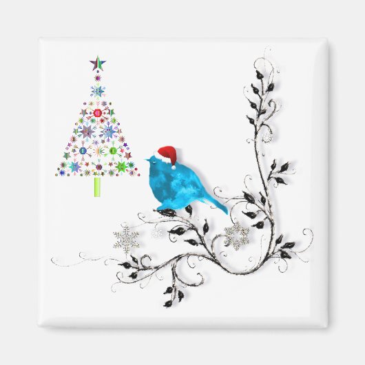 Aimant Oiseau bleu et arbre de Noël ! (Devant)
