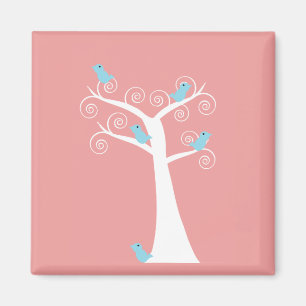 Aimant Oiseau bleu Oiseaux dans un arbre Arbre blanc Rose