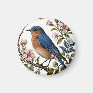 Aimant Oiseau bleu perché parmi les fleurs épanouies