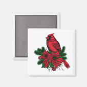 Aimant Oiseau cardinal, illustration de Noël (Recto/Verso)