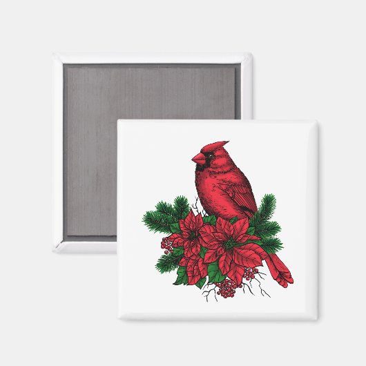 Aimant Oiseau cardinal, illustration de Noël (Recto/Verso)